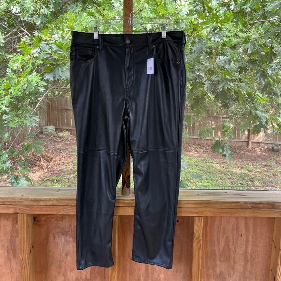 Gap Women's Cheeky Straight High Rise Pants Black Vegan Leather Size 18R. NEW - Picture 3 of 9